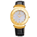 SKONE 9352 luxury ladies genuine leather strap ip gold watch